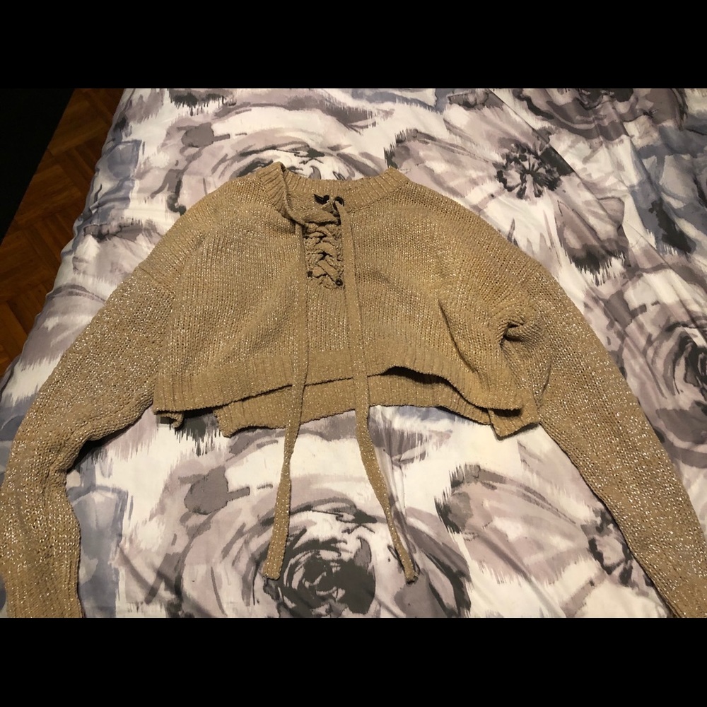 Crop top lace up sweater